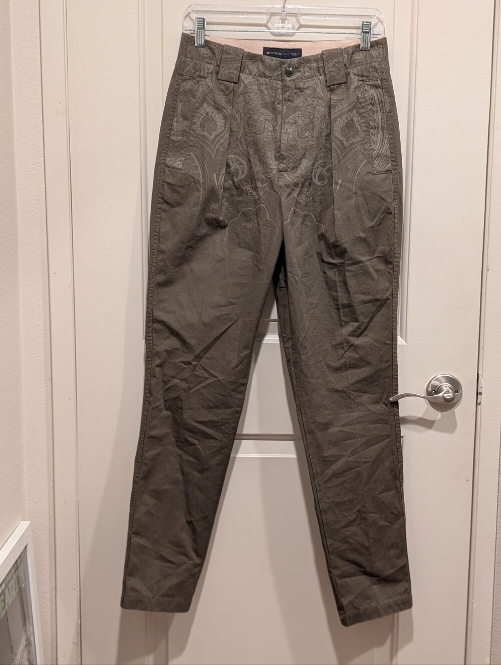 Etro Olive Paisley-Detail Skinny Trousers